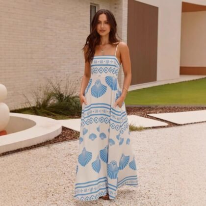 Robe longue été femme imprimé coquillage en mouvement