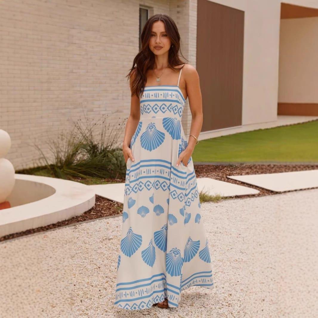 Top 1 Robe Longue Été Femme Élégante – Style Français Chic et Irrésistible 1 Robe longue été femme imprimé coquillage en mouvement