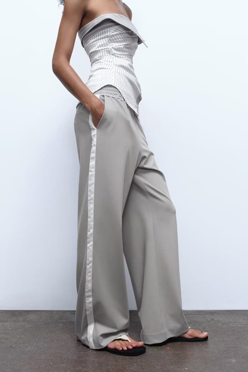 Pantalon ample à rayures latérales pour femme-Style Décontracté vue de coté