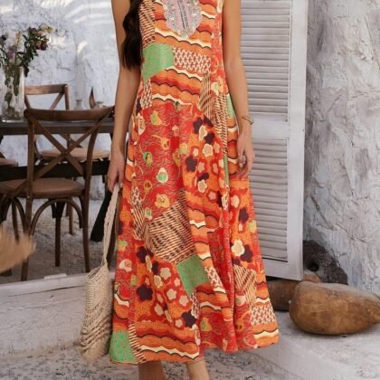 femme portant une Robe Mi-Longue Été Femme