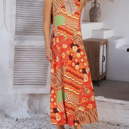 femme portant une Robe Mi-Longue Été Femme-3