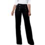 Pantalon bootcut boutonné de couleur unie pour femme_noir