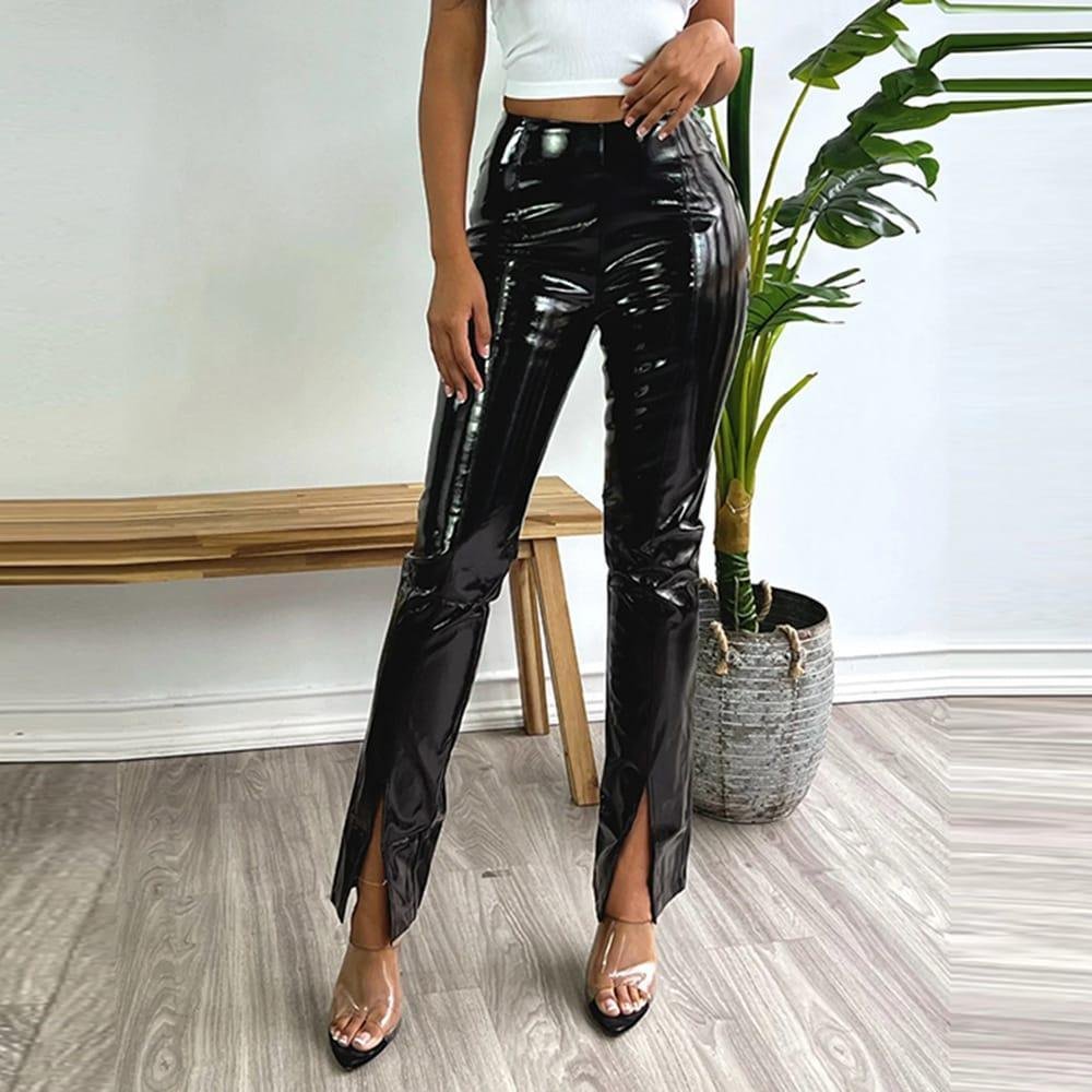 Pantalon Skinny en Similicuir Brillant pour Femme vue de face 1