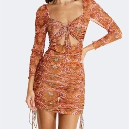 Robe Sexy à Manches Longues-1