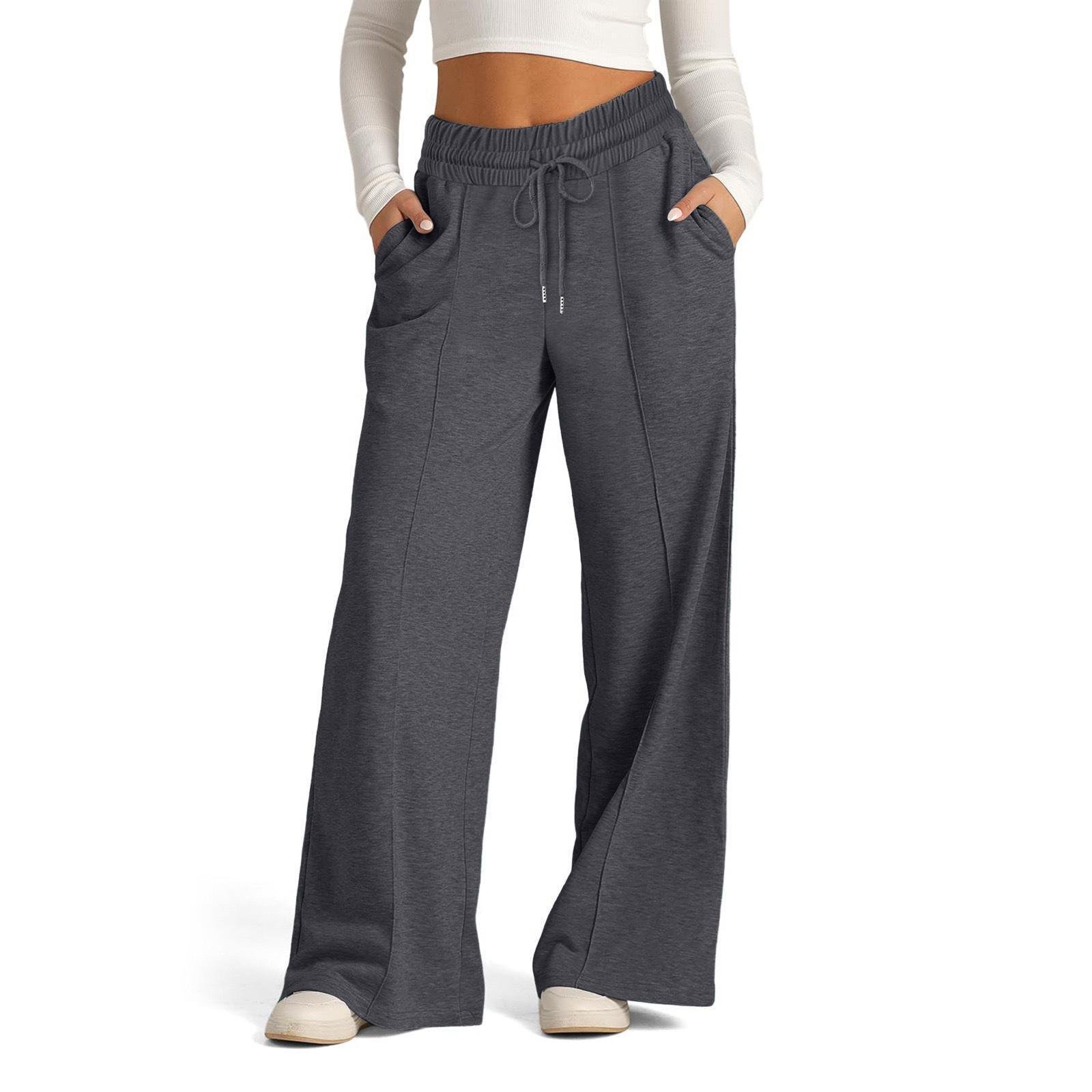 Pantalon Femme Taille Haute Jambe Large-gris fonce