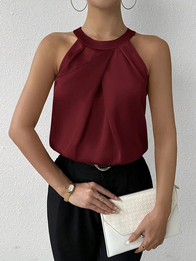 Chemisier en satin élégant, pour la saison estivale-Bordeau