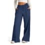 Pantalon Femme Taille Haute Jambe Large-bleu marine