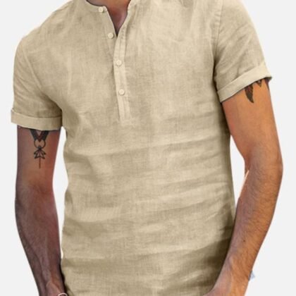 Chemise coton et lin pour homme -kakhi
