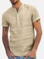 Chemise coton et lin pour homme -kakhi