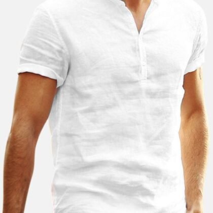 Chemise coton et lin pour homme -Blanc