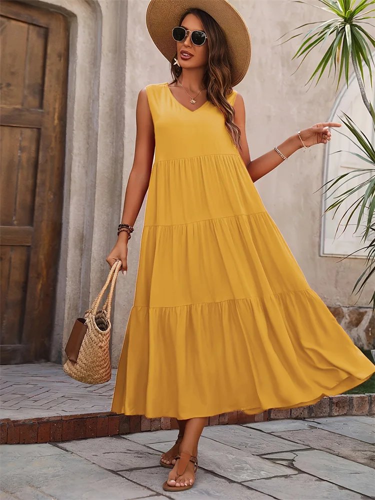 Robe Boho Ample sans manches 2025 - jaune