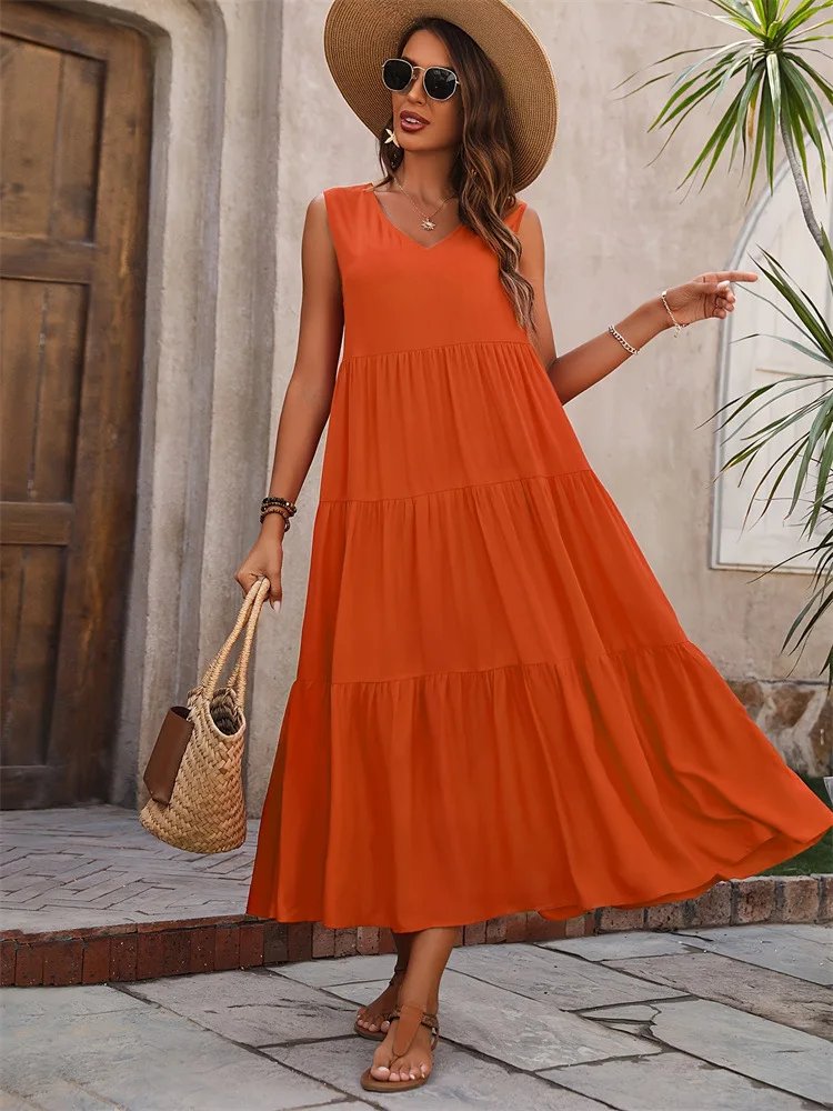 Robe Boho Ample sans manches 2025 - orange