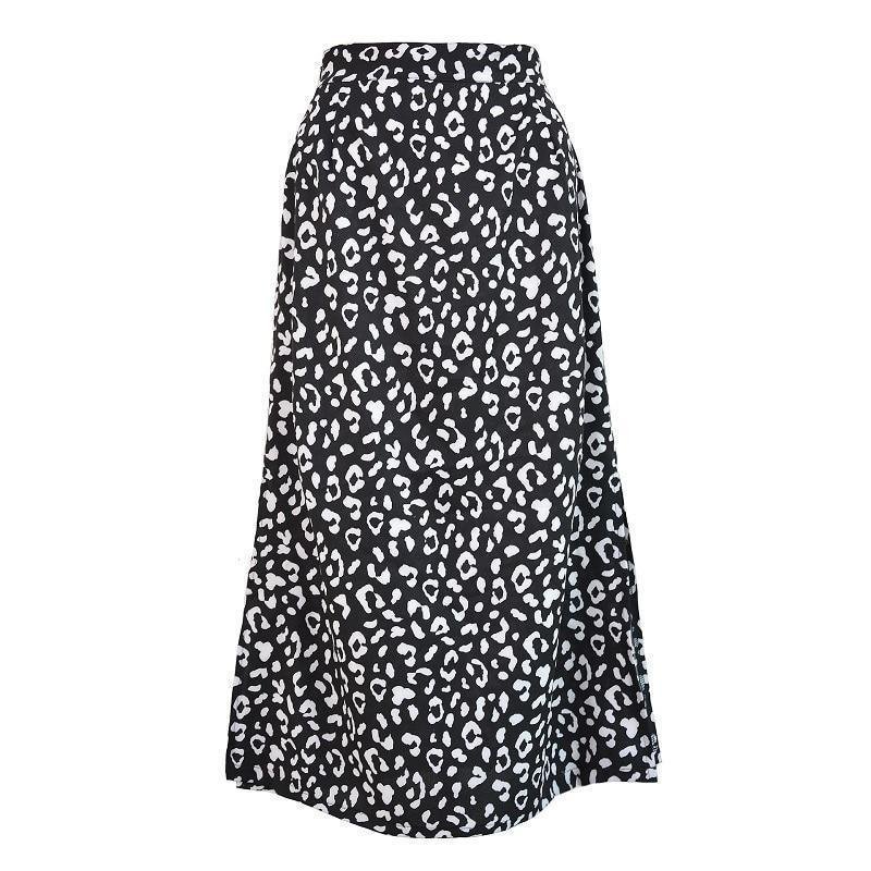 Jupe Midi Motif Léopard élégante-pour femme-couleur Noir-1-vue simple
