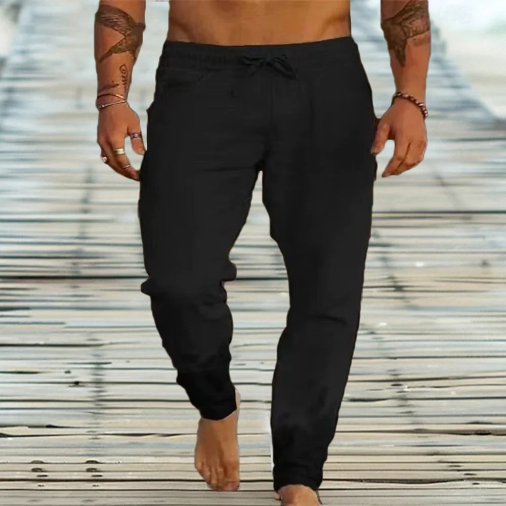 Joggeur de plage en coton et lin pour hommes- noir