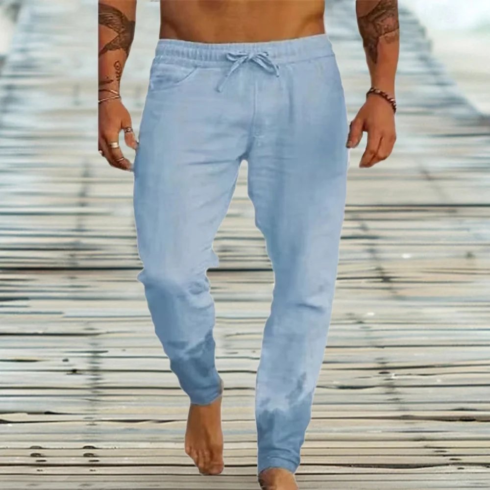 Joggeur de plage en coton et lin pour hommes- bleu
