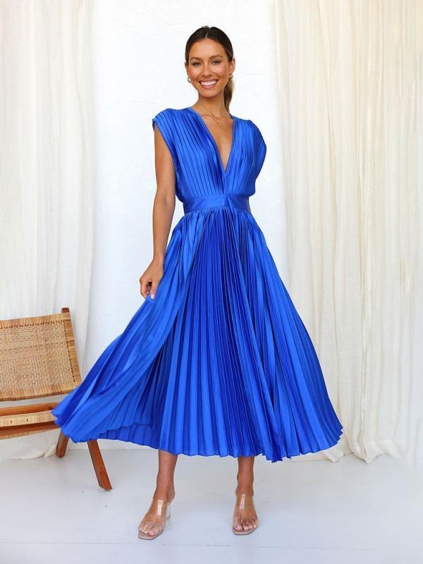 robe plissée sexy-bleu