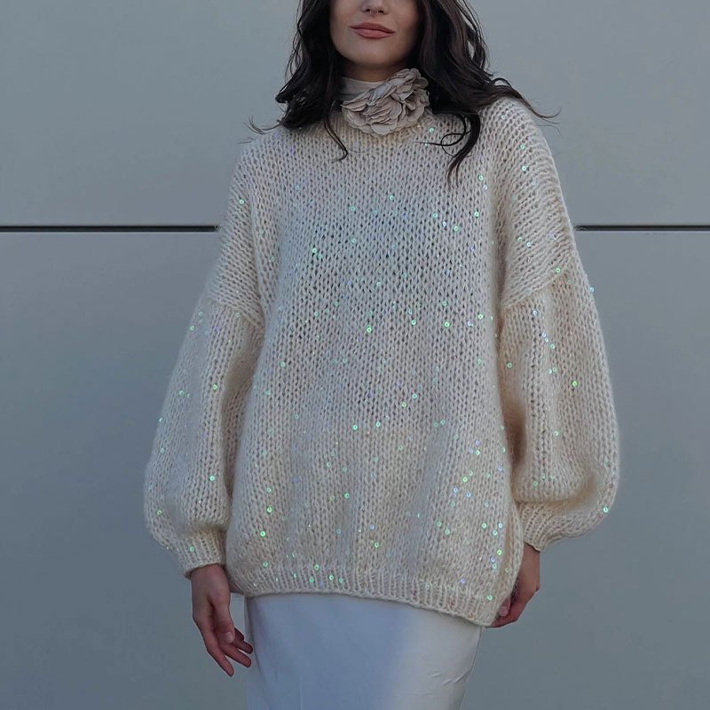 Pull femme paillettes -blanc